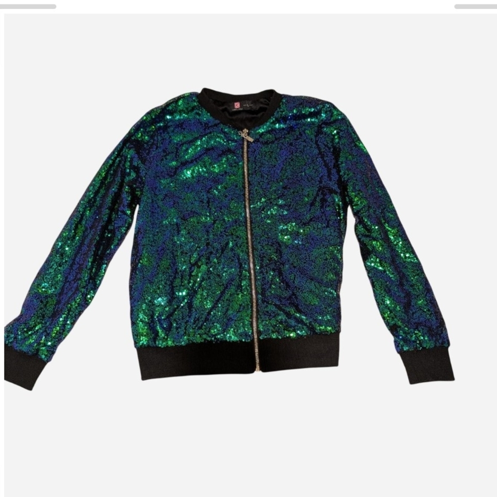 Pre-owned Iridescent Sequin Bomber Jacket - Green & Blue
